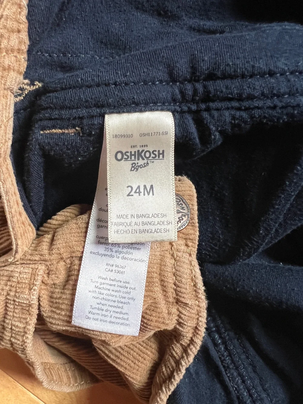 OshKosh B'gosh Tan Lined Corduroy Kids Overalls